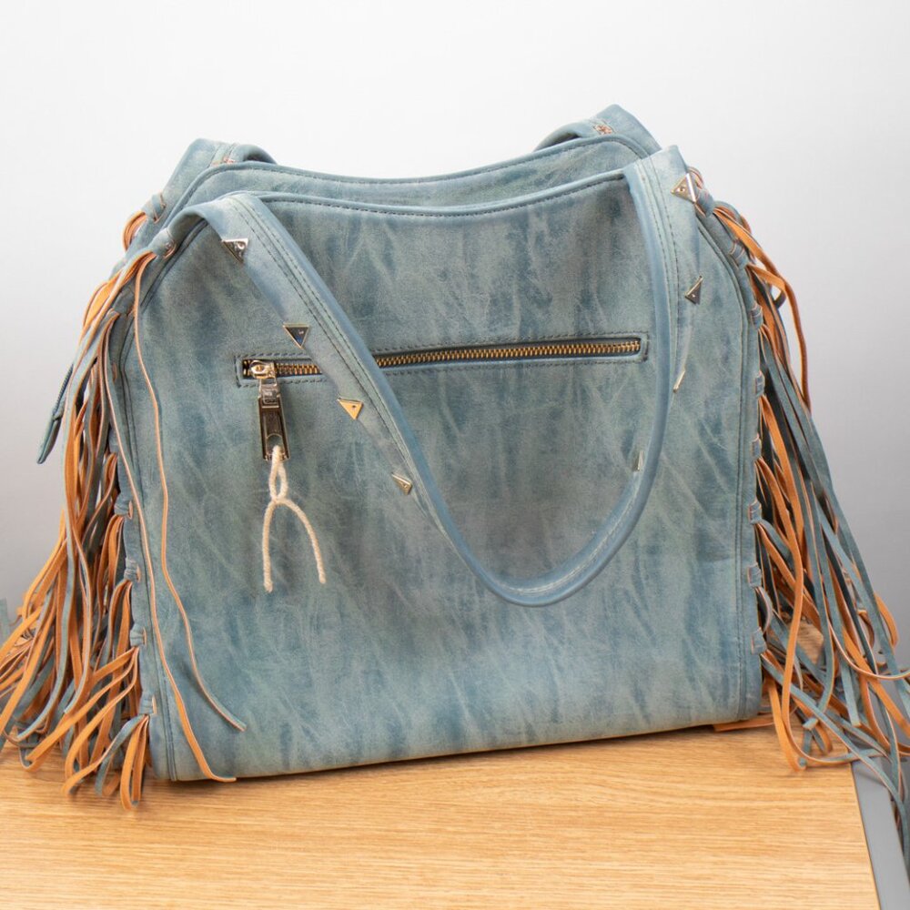 Steven by Steve Madden Faux Leather Purse Leather Tassel Boho Style Zip Closure